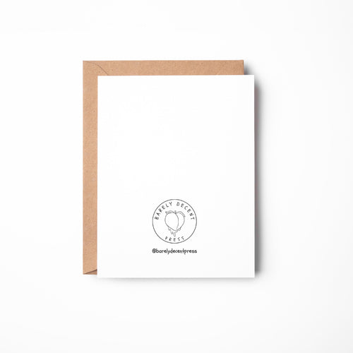 White card with a brown envelope on a white background