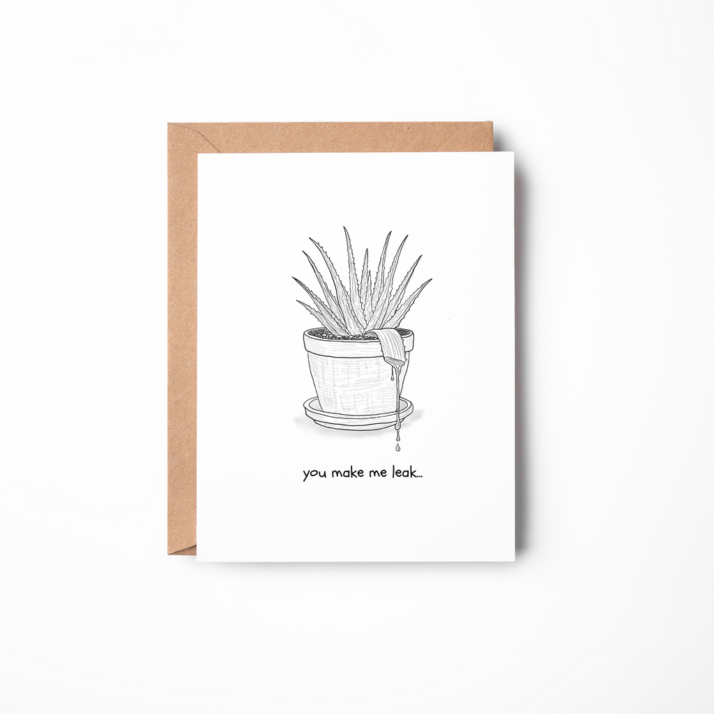 Greeting card with a plant illustration and text on a white background