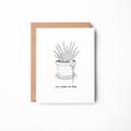Greeting card with a plant illustration and text on a white background