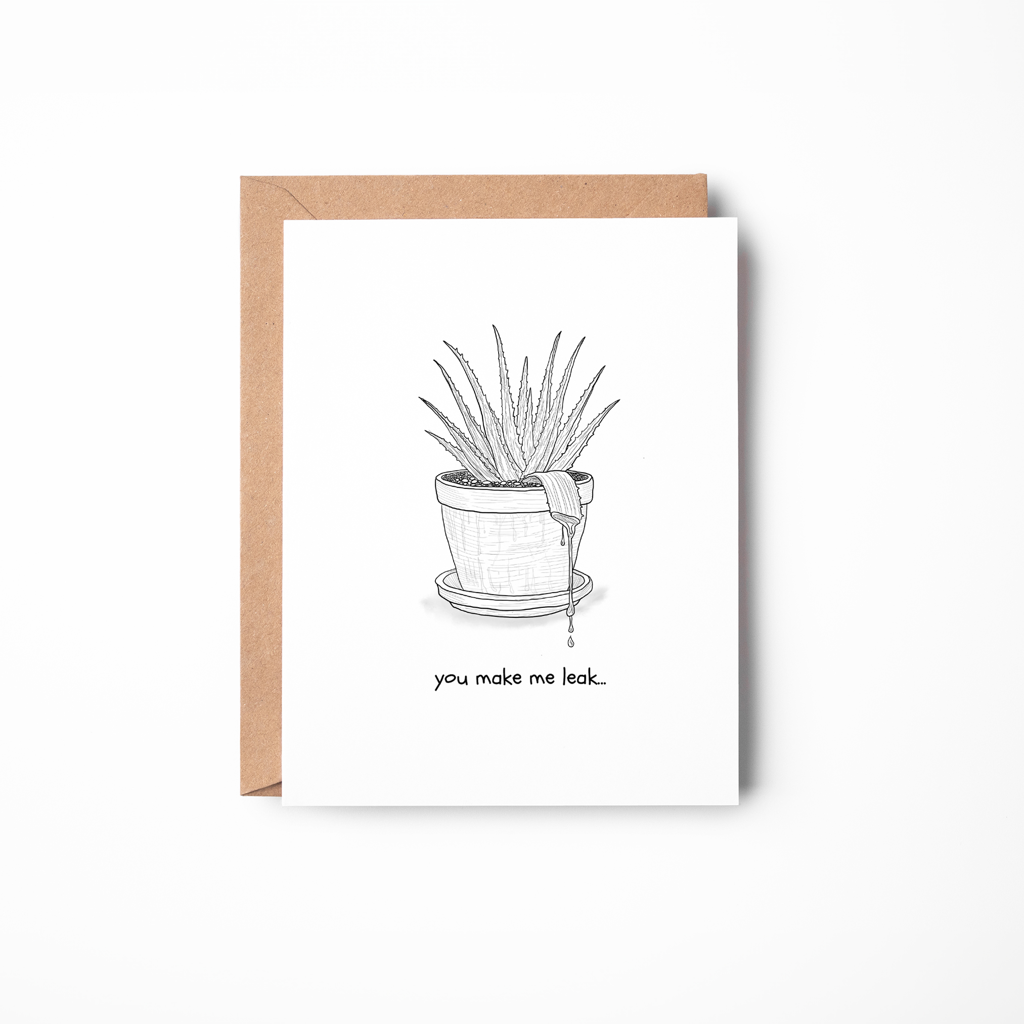 Greeting card with a plant illustration and text on a white background